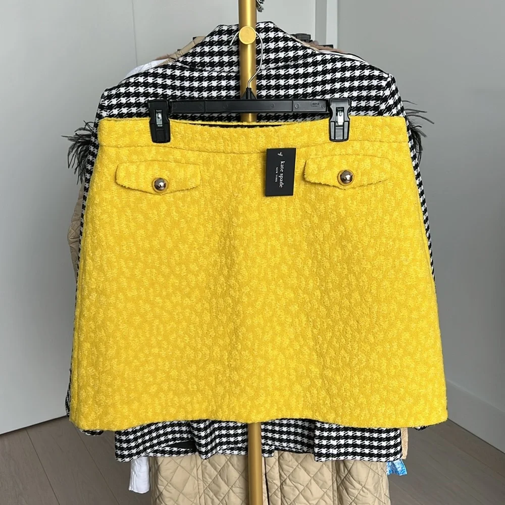 Kate Spade Tonal Leopard Textured Wool-Blend Skirt Chartreuse Yellow NWT Size 16
